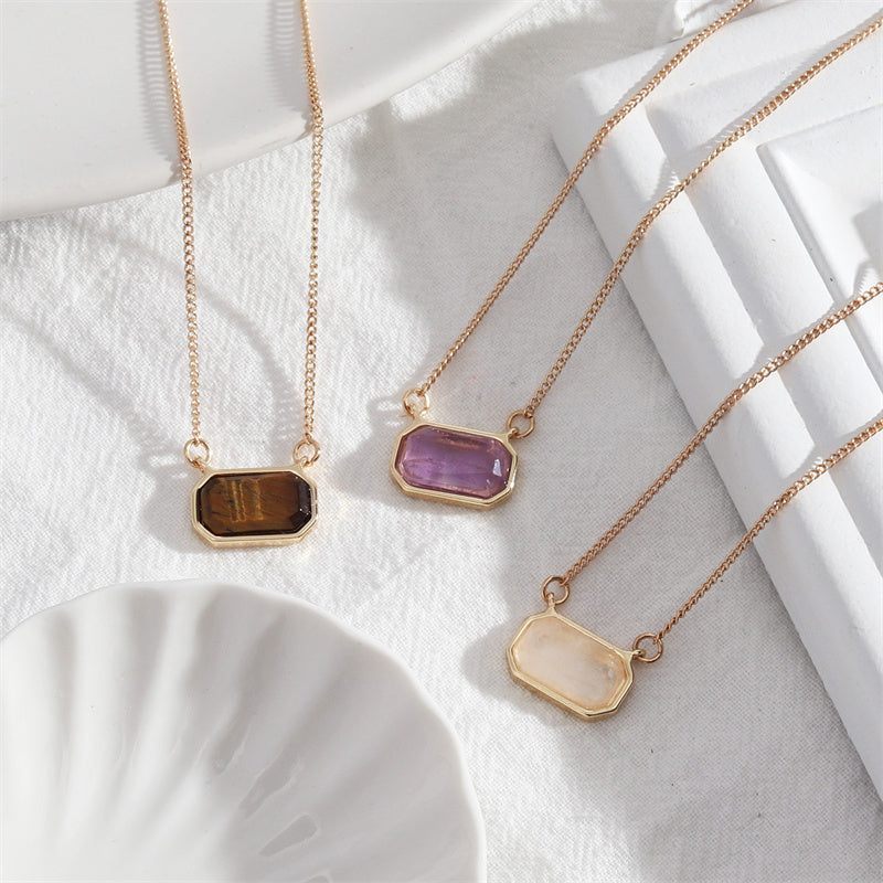 Natural crystal Amethyst necklace Herringbone Necklace for Women Dainty Necklace tiger eye Pendant clear quartz necklace Choker Necklaces Fashion Jewelry Gift for Women