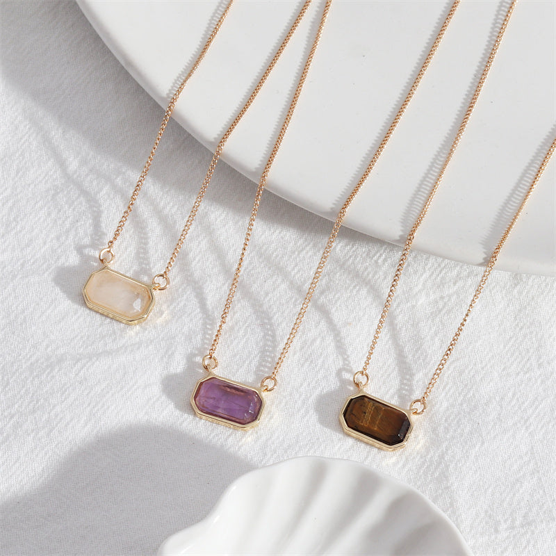 Natural crystal Amethyst necklace Herringbone Necklace for Women Dainty Necklace tiger eye Pendant clear quartz necklace Choker Necklaces Fashion Jewelry Gift for Women