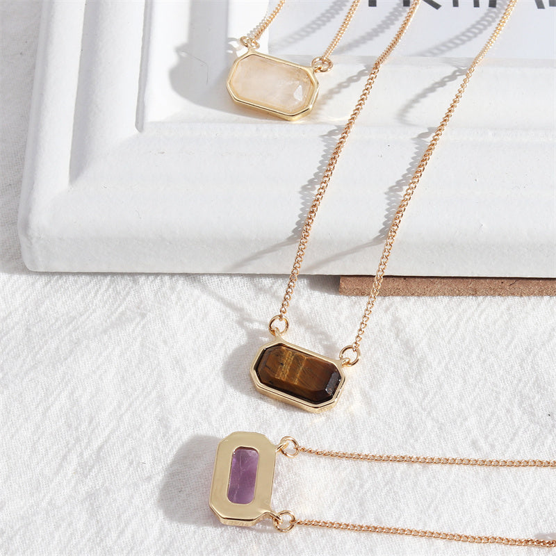 Natural crystal Amethyst necklace Herringbone Necklace for Women Dainty Necklace tiger eye Pendant clear quartz necklace Choker Necklaces Fashion Jewelry Gift for Women