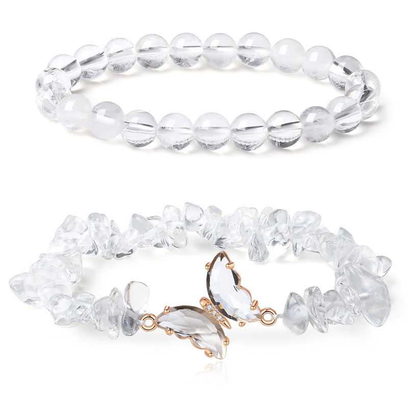 Natural Amethyst Bracelet For Women Anxiety Healing Stone Amethyst Beaded Bracelets Butterfly Charms Layered Bracelet Gifts For Women Girl