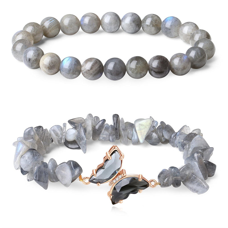 Natural Amethyst Bracelet For Women Anxiety Healing Stone Amethyst Beaded Bracelets Butterfly Charms Layered Bracelet Gifts For Women Girl