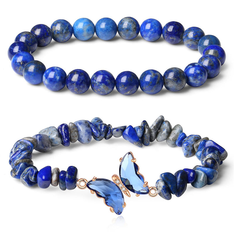 Natural Amethyst Bracelet For Women Anxiety Healing Stone Amethyst Beaded Bracelets Butterfly Charms Layered Bracelet Gifts For Women Girl