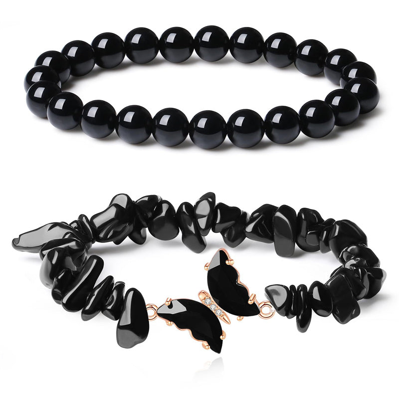 Natural Amethyst Bracelet For Women Anxiety Healing Stone Amethyst Beaded Bracelets Butterfly Charms Layered Bracelet Gifts For Women Girl