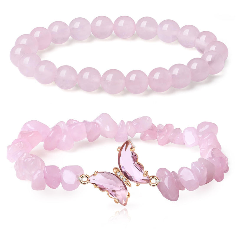 Natural Amethyst Bracelet For Women Anxiety Healing Stone Amethyst Beaded Bracelets Butterfly Charms Layered Bracelet Gifts For Women Girl