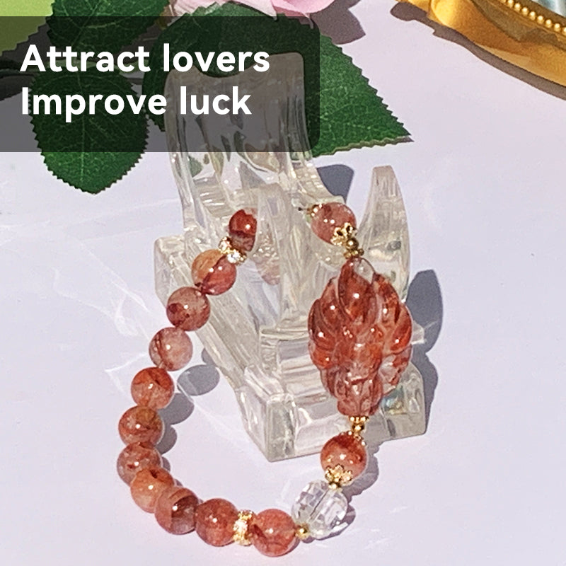 【Attract lovers】Natural crystal nine-tail fox brand red glue flower carving small fox bracelet peach blossom