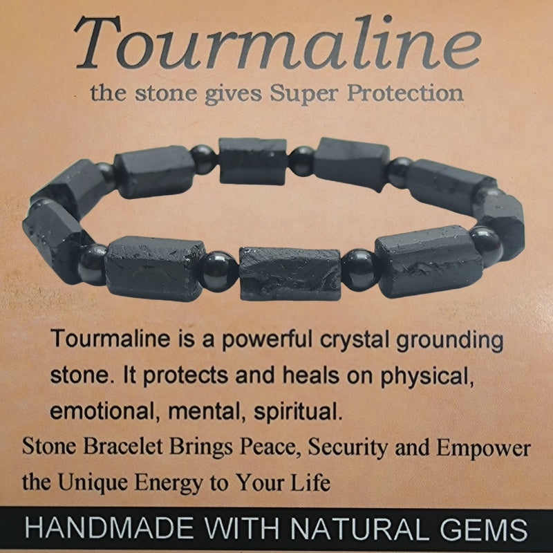 Black Tourmaline Natural Raw Stone barrel Beads Bracelet Super Protection Handmade Yoga Stretch Elastic Bracelet Natural Stone Crystal Healing Power Energy Gifts for Unisex Adult uk crystalshop online natural crystal