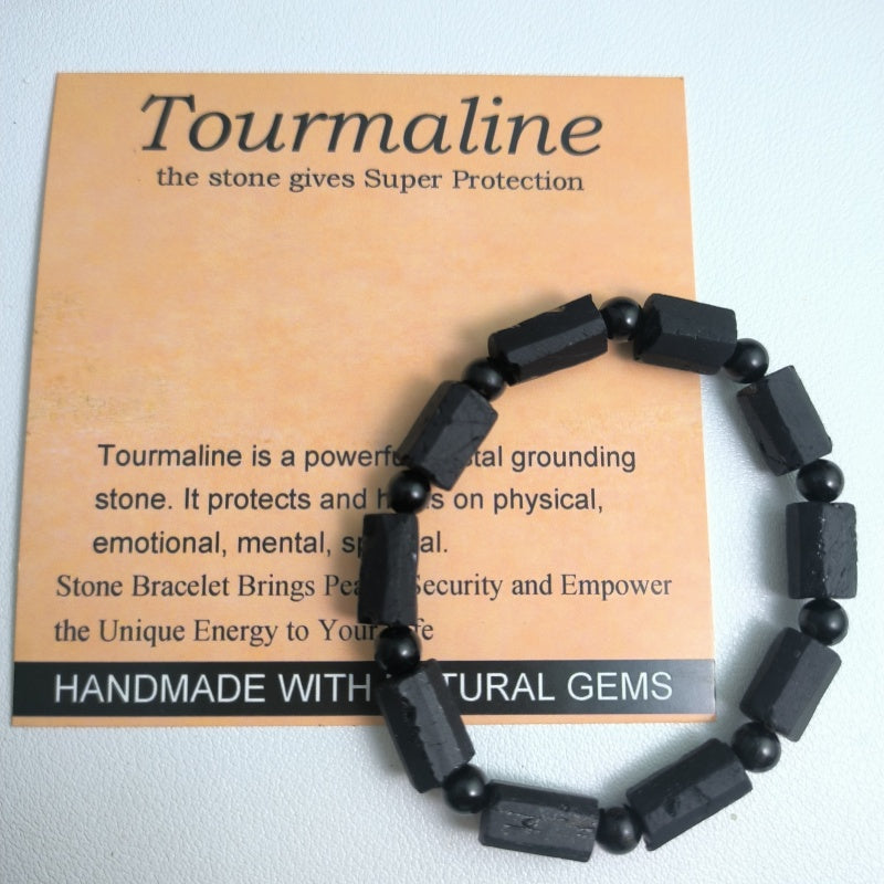 Black Tourmaline Natural Raw Stone barrel Beads Bracelet Super Protection Handmade Yoga Stretch Elastic Bracelet Natural Stone Crystal Healing Power Energy Gifts for Unisex Adult uk crystalshop online natural crystal