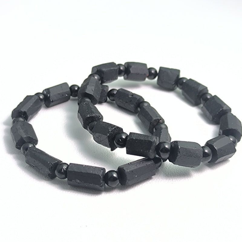Black Tourmaline Natural Raw Stone barrel Beads Bracelet Super Protection Handmade Yoga Stretch Elastic Bracelet Natural Stone Crystal Healing Power Energy Gifts for Unisex Adult uk crystalshop online natural crystal