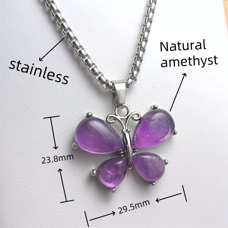Amethyst Necklace Butterfly Pendant Tiger Eye Lapis crystal healing energy Natural Crystal Necklace Stainless silver Bohemian Chain Insect Animal Necklace for Women Friend Friendship Party Jewelry Gift crystal wholesale