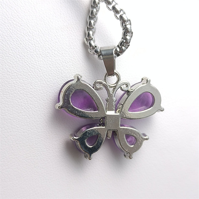 Amethyst Necklace Butterfly Pendant Tiger Eye Lapis crystal healing energy Natural Crystal Necklace Stainless silver Bohemian Chain Insect Animal Necklace for Women Friend Friendship Party Jewelry Gift crystal wholesale