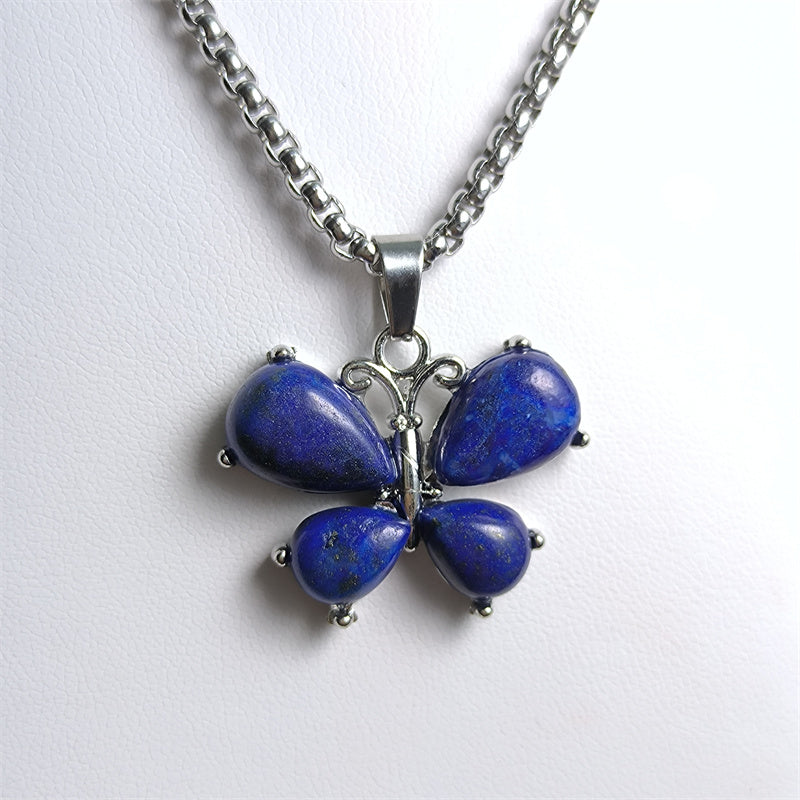 Amethyst Necklace Butterfly Pendant Tiger Eye Lapis crystal healing energy Natural Crystal Necklace Stainless silver Bohemian Chain Insect Animal Necklace for Women Friend Friendship Party Jewelry Gift crystal wholesale